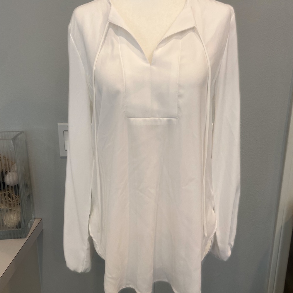 JOE FRESH white tie front long sleeve blouse